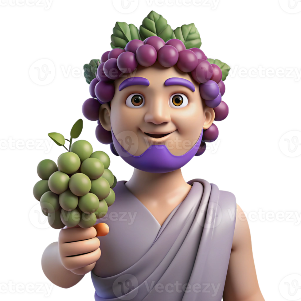 extraordinary contemporary Dionysus, God of Wine, holding grapes, original png