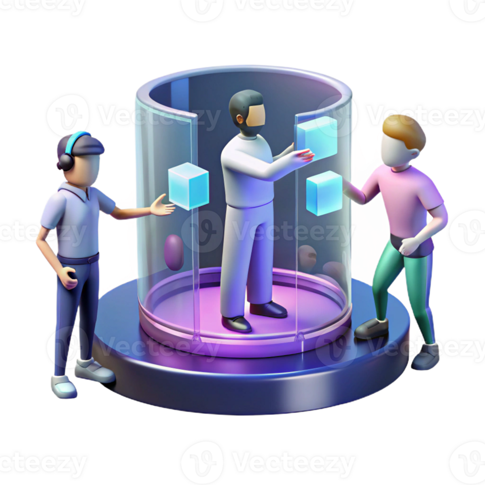 beautiful modern A group of people interacting with a large, holographic display, collaborative, futuristic style high quality png