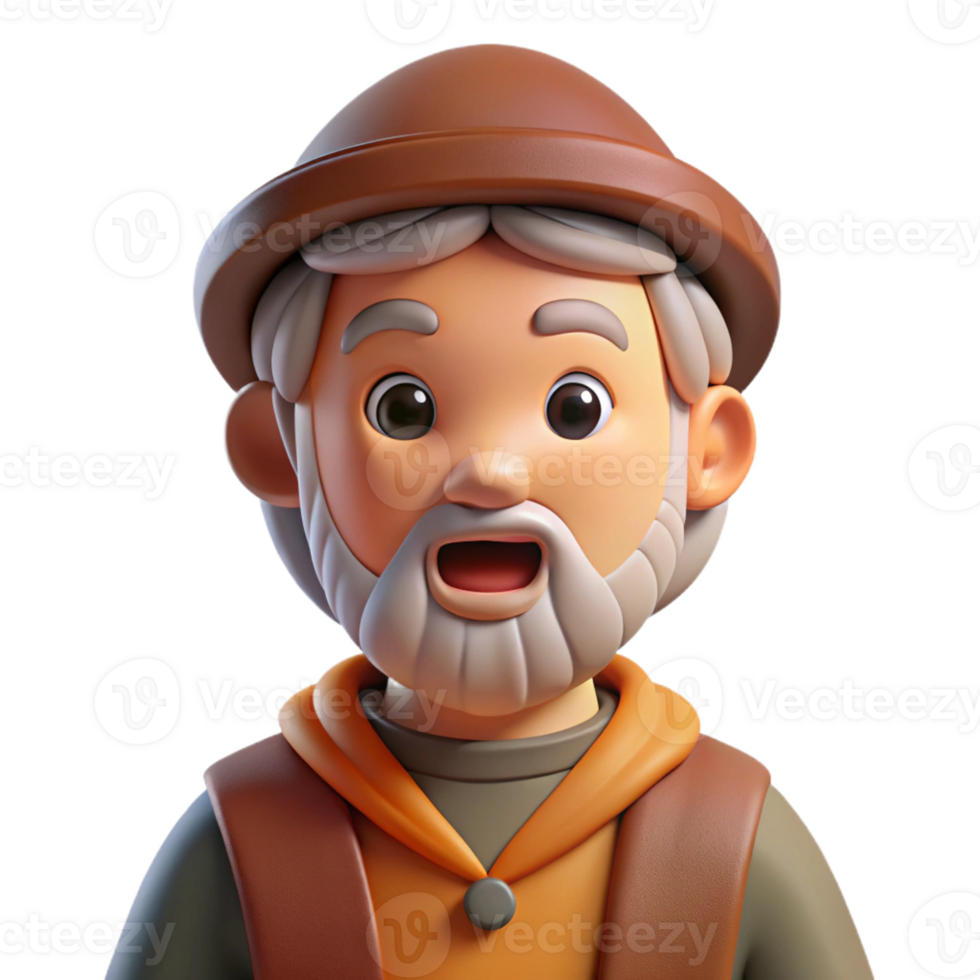 magnificent artistic Cartoon character of a wise old man, high resolution png