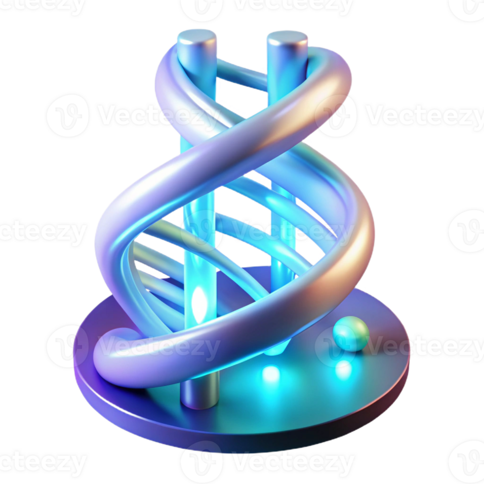 wonderful abstract A DNA strand spiraling through a digital landscape, glowing with bioluminescent light, illuminated by soft neon light, abstract style detailed png