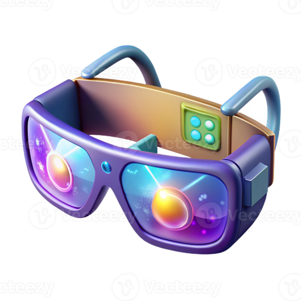 wonderful classic A pair of augmented reality glasses displaying interactive holographic information, illuminated by the ambient light of a busy street, realistic style detailed png