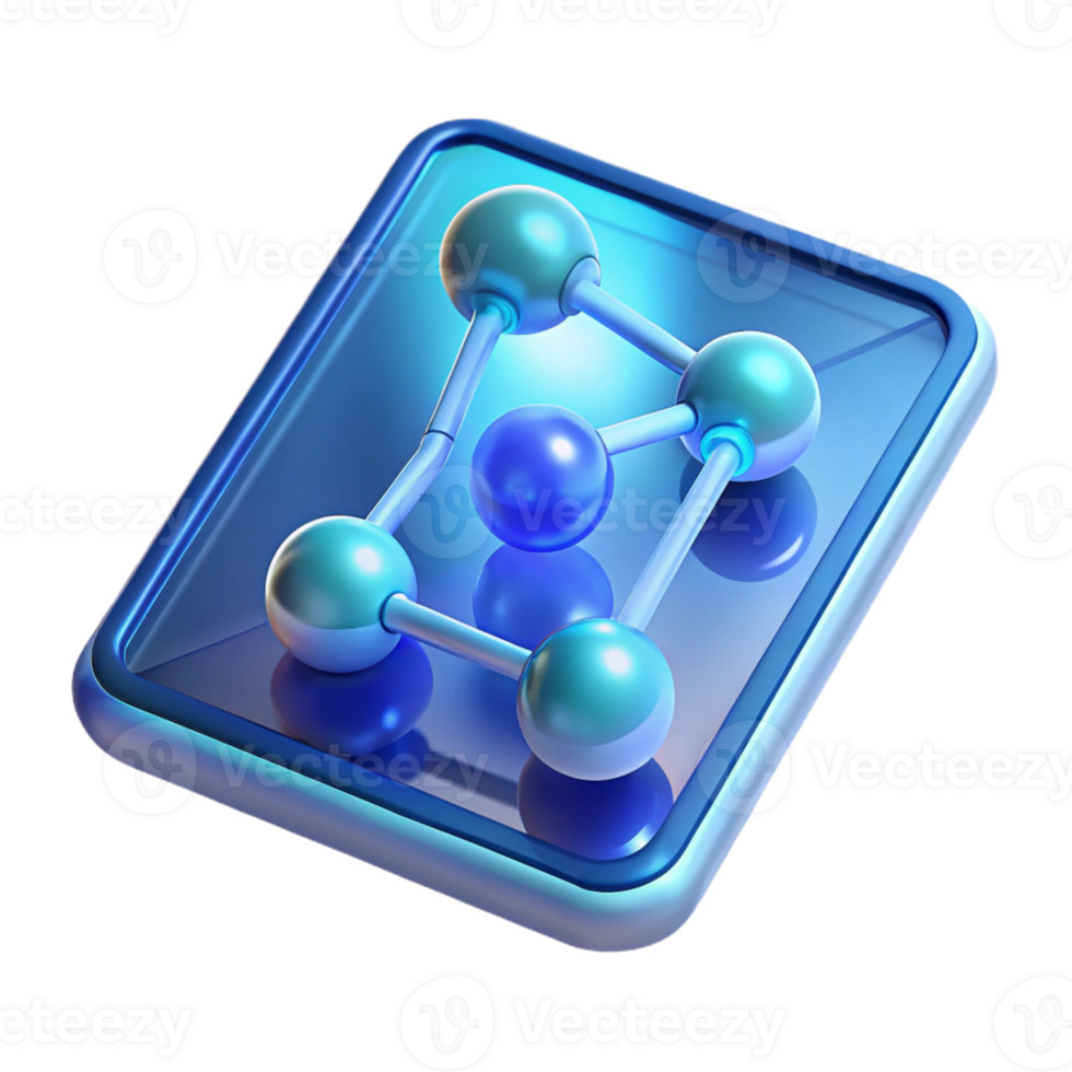 elegant traditional A transparent, holographic tablet displaying a complex 3D model of a molecule, illuminated by a soft blue light, futuristic minimalist style professional png