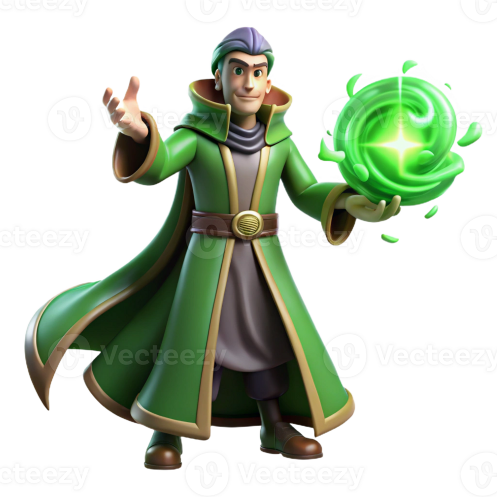 impressive creative A powerful sorcerer with eyes of burning emerald, casting a spell of swirling energy, illuminated by the crackling energy of the spell itself original png