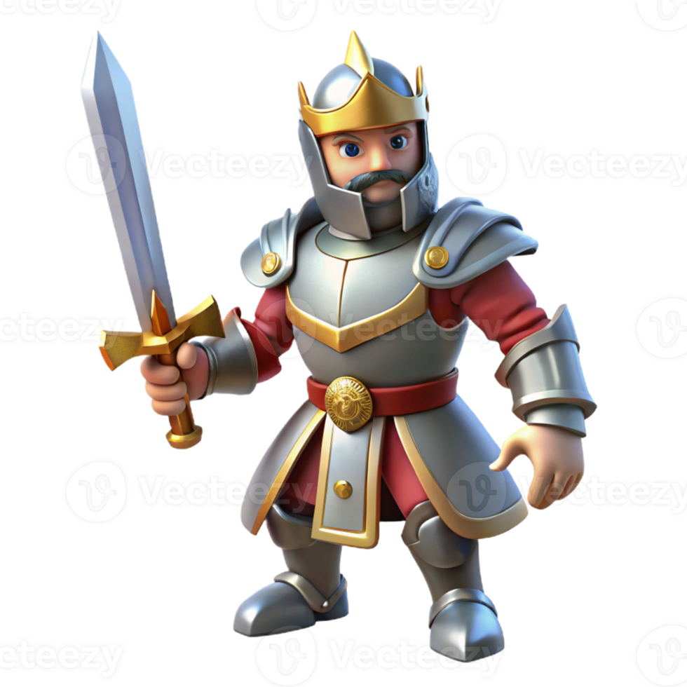 impressive vintage A valiant knight in shining armor with a raised sword genuine png
