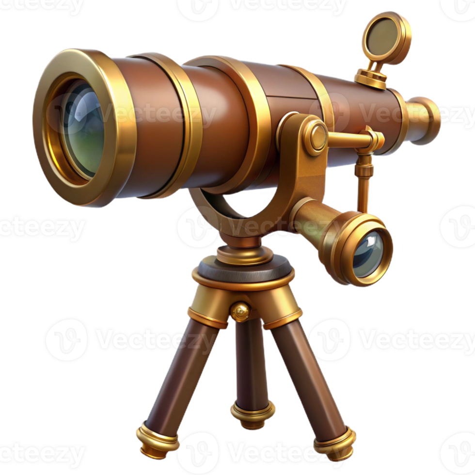 elegant modern Steampunk telescope with a brass tripod and adjustable lens genuine png
