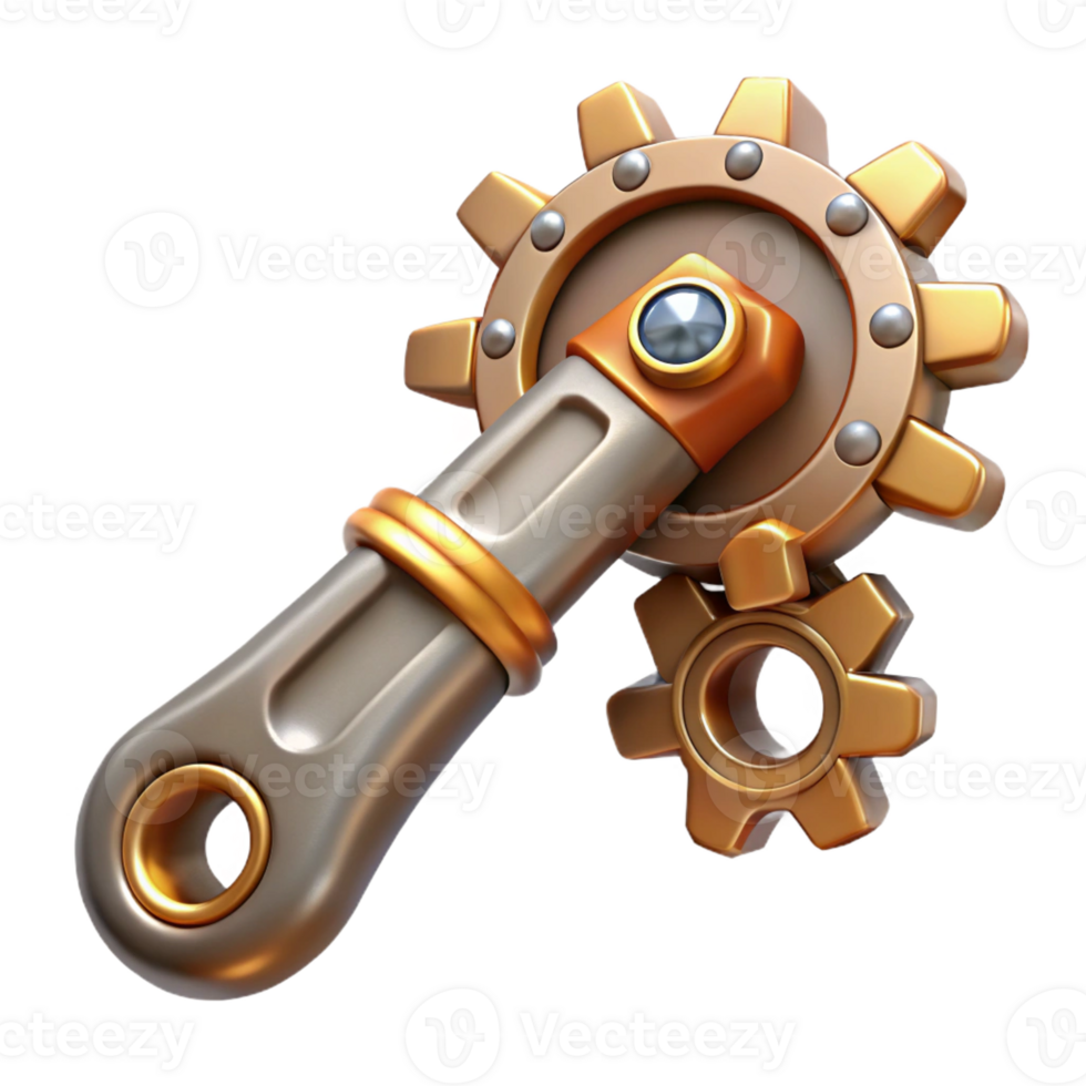 magnificent rustic Steampunk wrench with adjustable gears and brass accents professional png