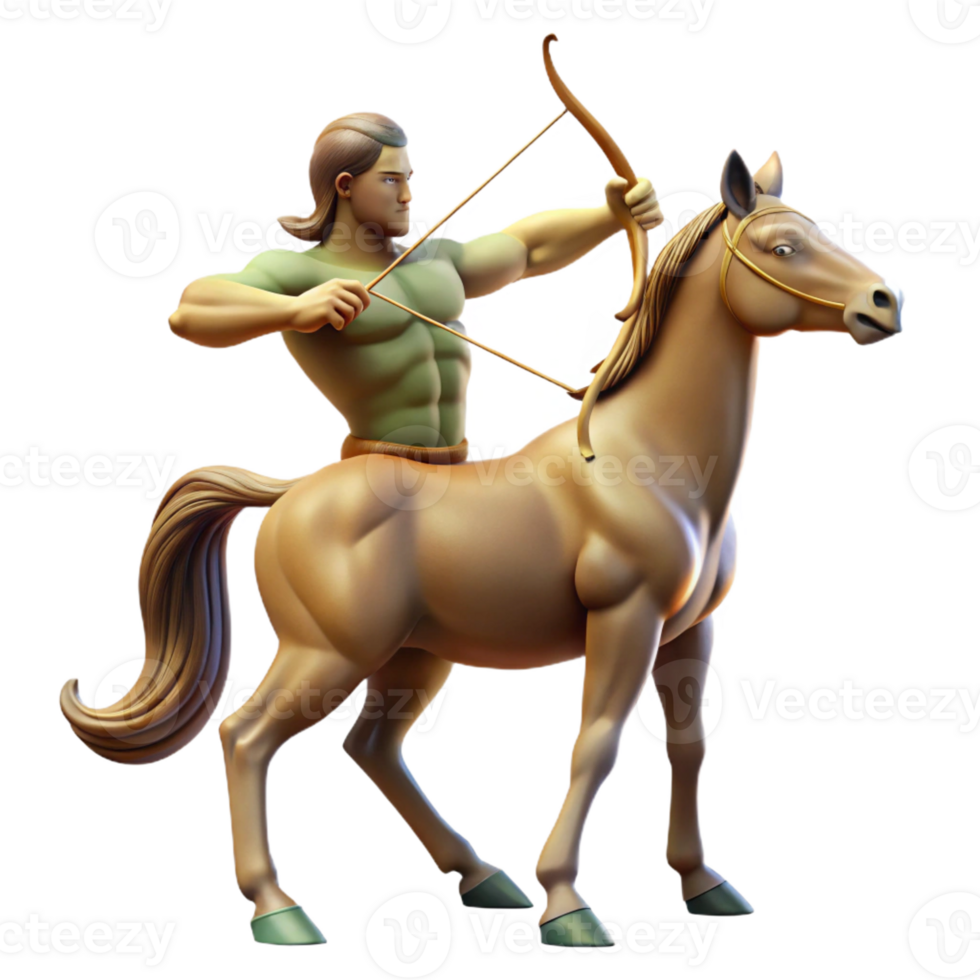 extraordinary modern A solitary centaur with the upper body of a human and the lower body of a horse, aiming a bow and arrow, illuminated by the dappled sunlight of a forest high quality png