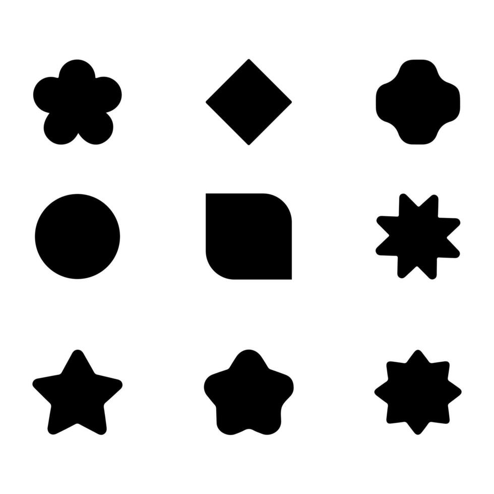 Collection of Nine Geometric Shapes in Black Silhouette. vector