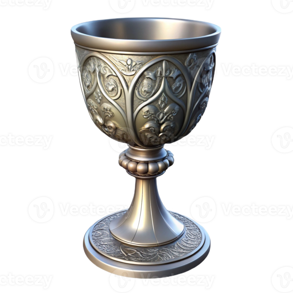 magnificent modern A single, ornate silver chalice with intricate elven engravings exclusive png