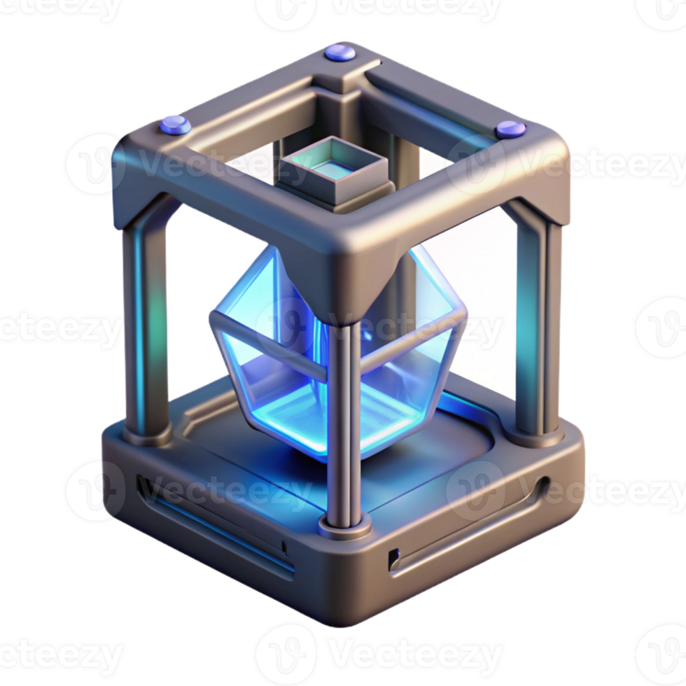vibrant traditional A 3D printer creating a complex, geometric object, illuminated by laser light, industrial design style professional png