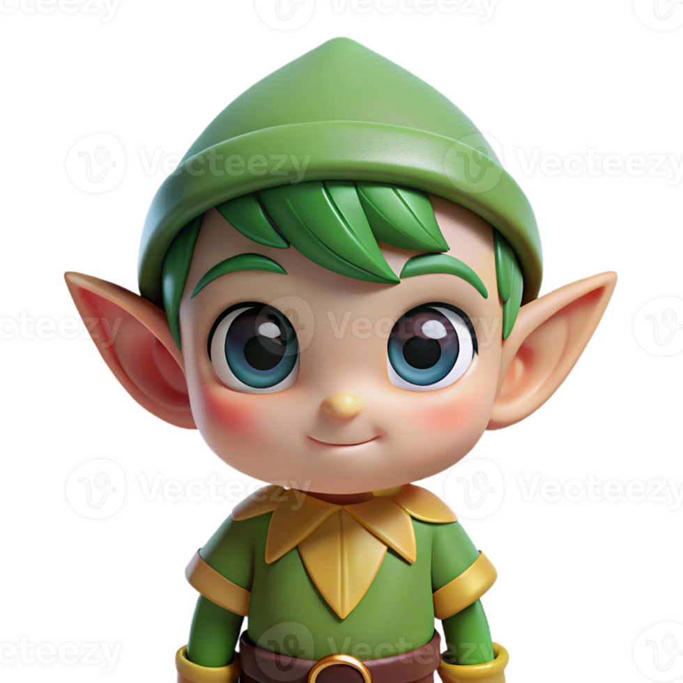dramatic minimalist A cute chibi elf with oversized eyes authentic png