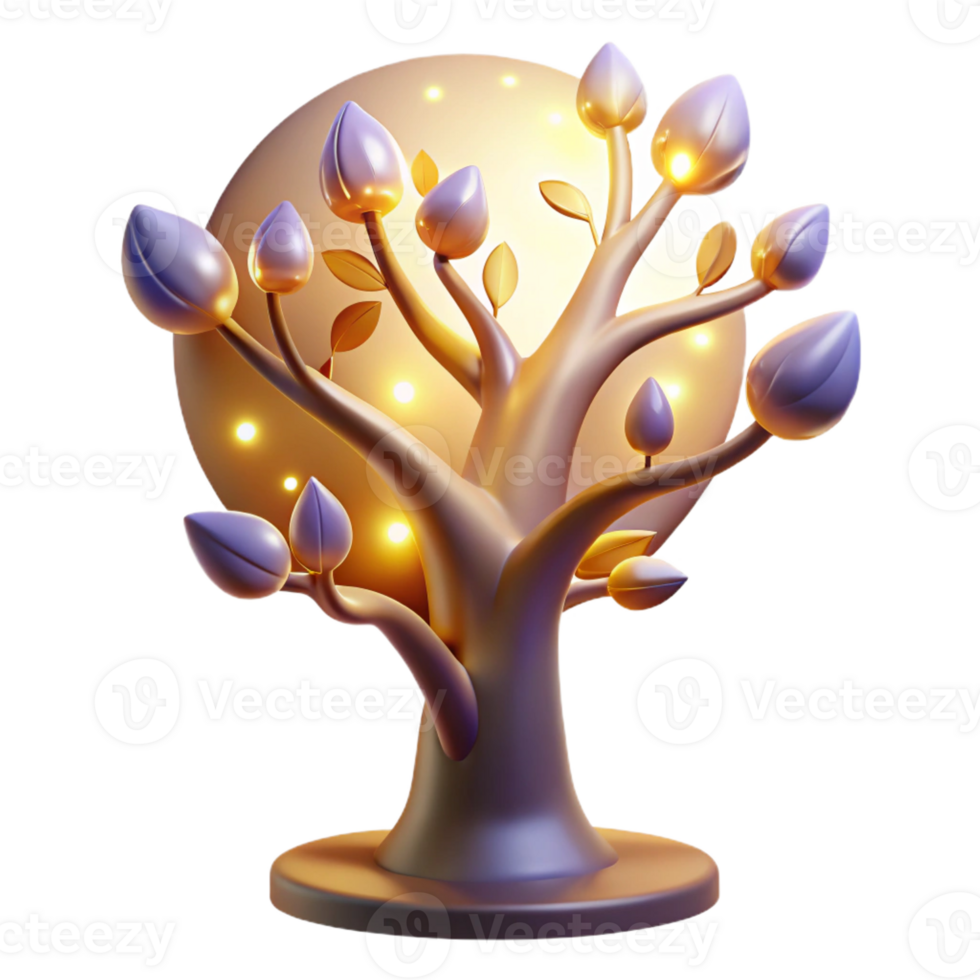 dramatic abstract A mystical tree of life with glowing leaves and branches that reach towards the heavens, illuminated by the soft light of the moon original png