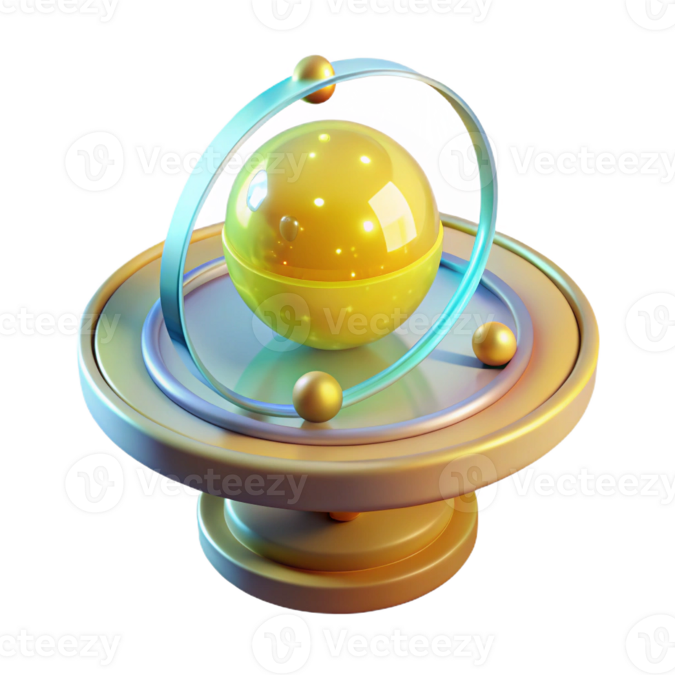 impressive contemporary A transparent, holographic display showing a rotating model of the solar system, illuminated by soft yellow light, educational style detailed png