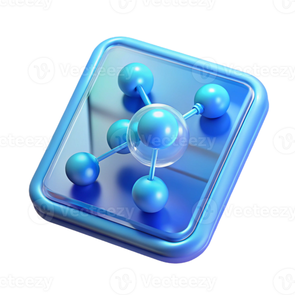 elegant traditional A transparent, holographic tablet displaying a complex 3D model of a molecule, illuminated by a soft blue light, futuristic minimalist style original png