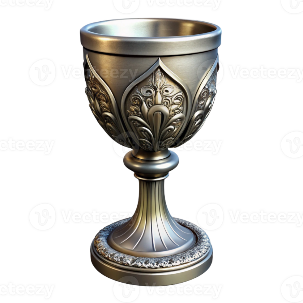 elegant vintage A single, ornate silver chalice with intricate elven engravings high resolution png