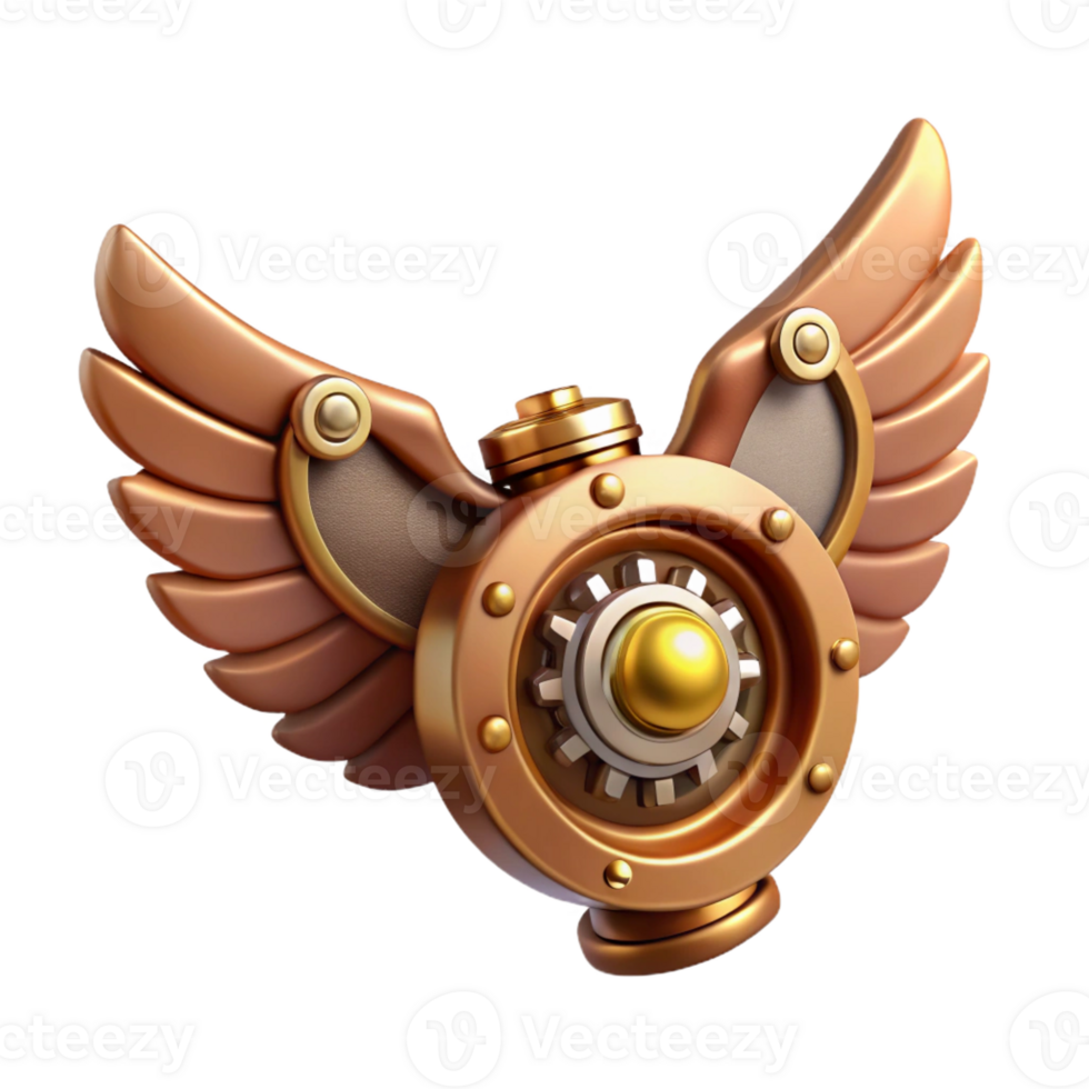 impressive abstract Steampunk wing icon with intricate clockwork mechanisms and a brass finish high quality png