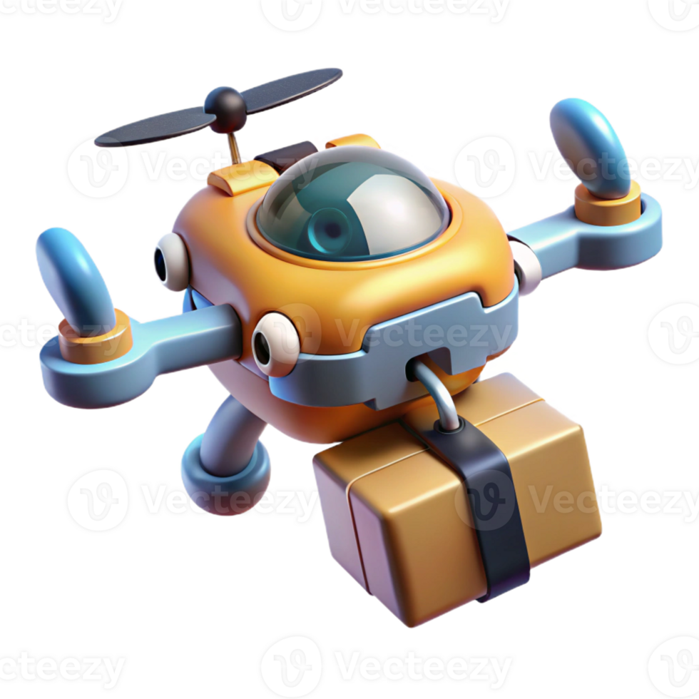 serene modern A futuristic drone delivering a package in a bustling cityscape, dynamic, fast-paced style detailed png