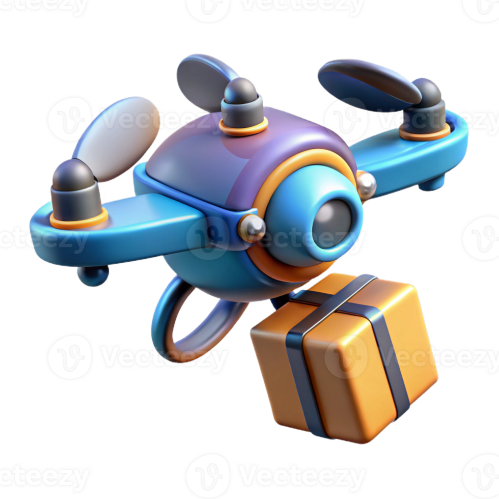 magnificent artistic A futuristic drone delivering a package in a bustling cityscape, dynamic, fast-paced style high quality png
