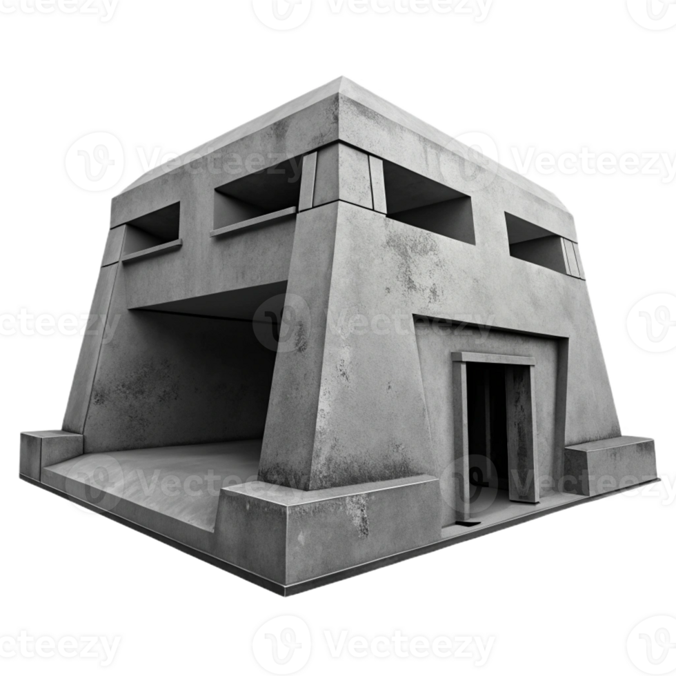 extraordinary abstract Brutalist concrete bunker, harsh shadows, stark and imposing, monochrome, high contrast, premium png
