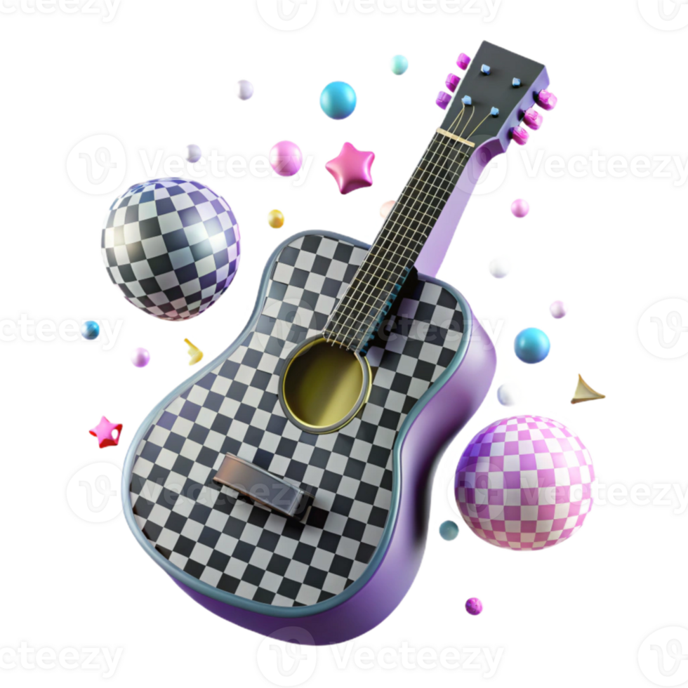stunning traditional Guitar Silhouette with Checkered Patterns Isolated for Racing Themes premium png