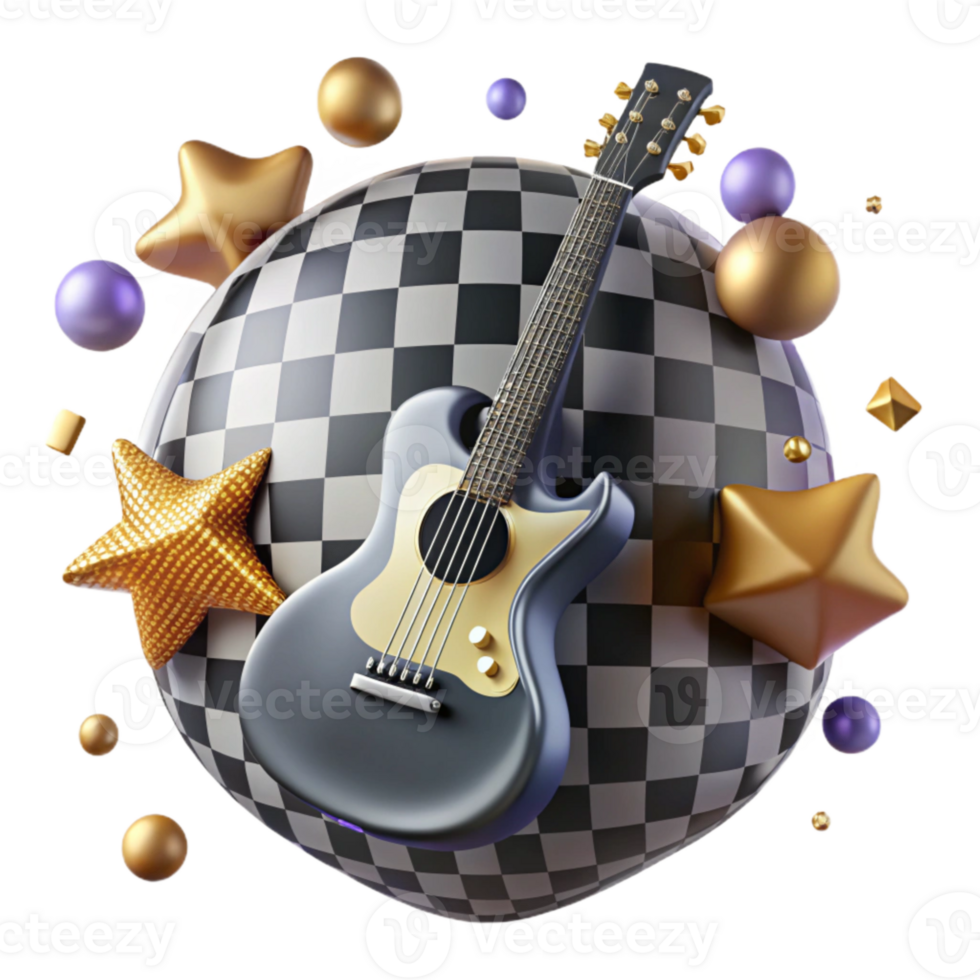 wonderful abstract Guitar Silhouette with Checkered Patterns Isolated for Racing Themes high quality png