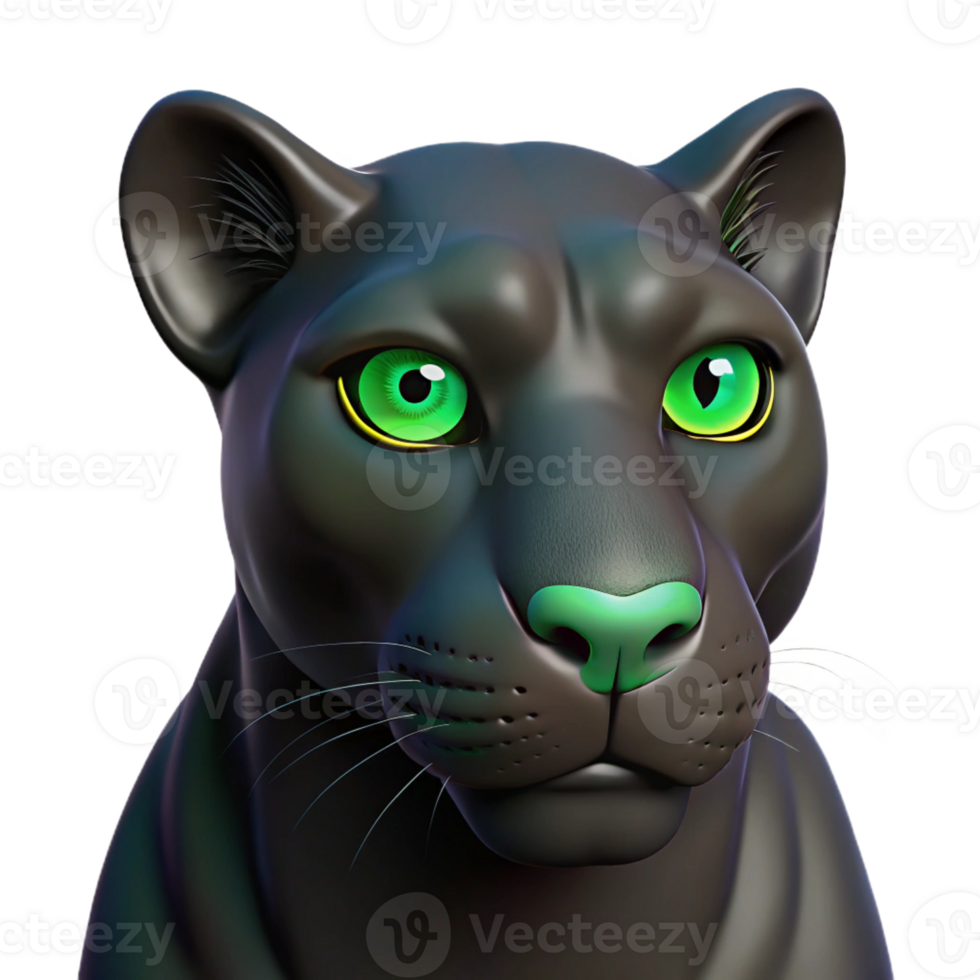 elegant artistic A sleek black panther with emerald green eyes high quality png