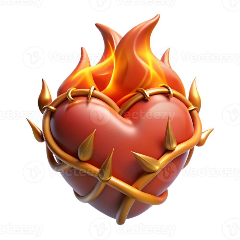 stunning classic A stylized heart, glowing embers, thorny vines wrapped around it authentic png