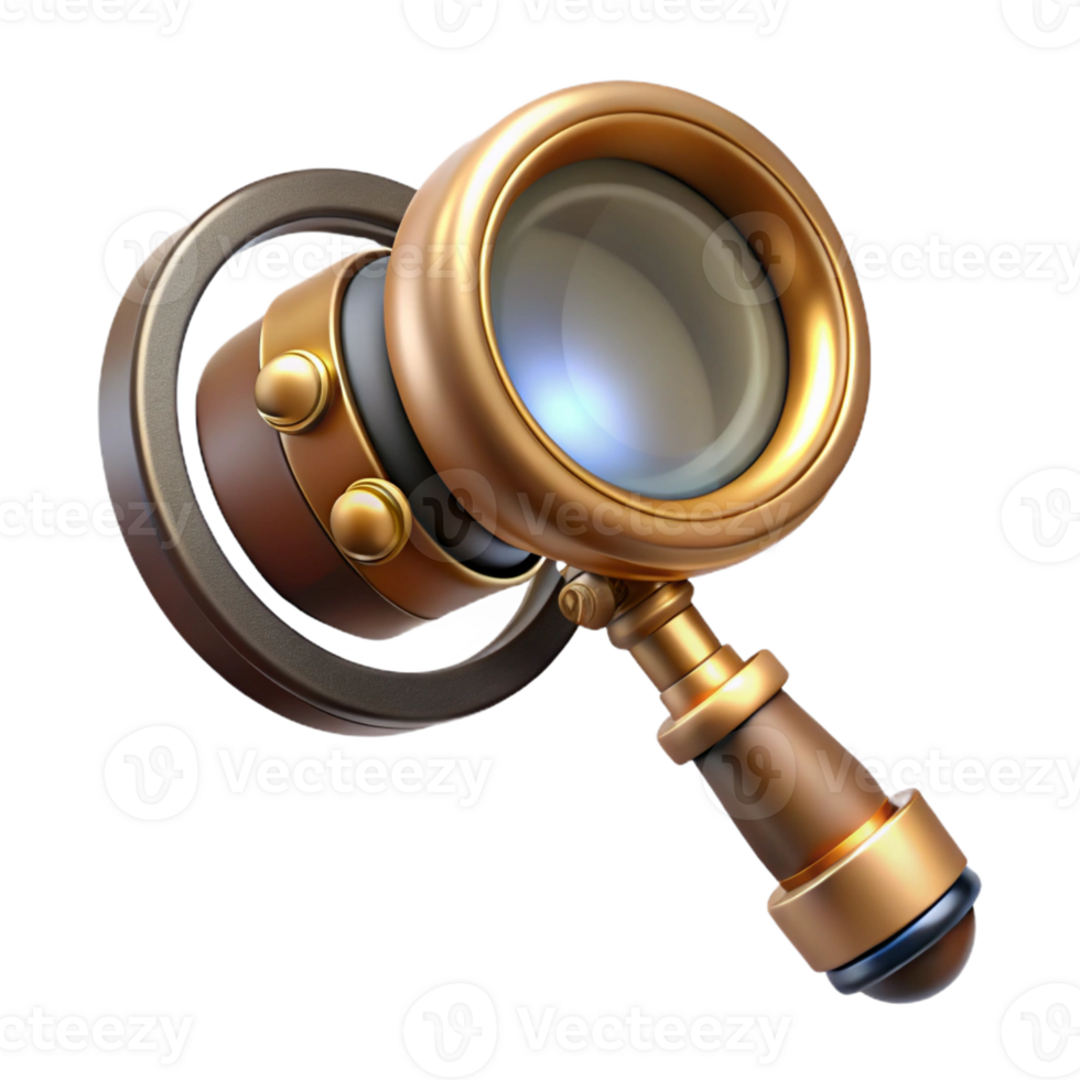 stunning abstract Steampunk monocle with a brass frame and a magnifying glass high quality png
