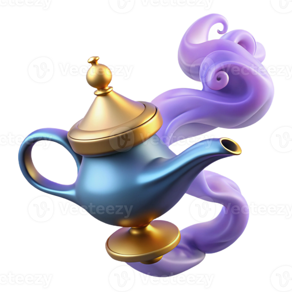impressive classic A powerful djinn emerging from a magic lamp, swirling smoke and light, orientalist style 4K png