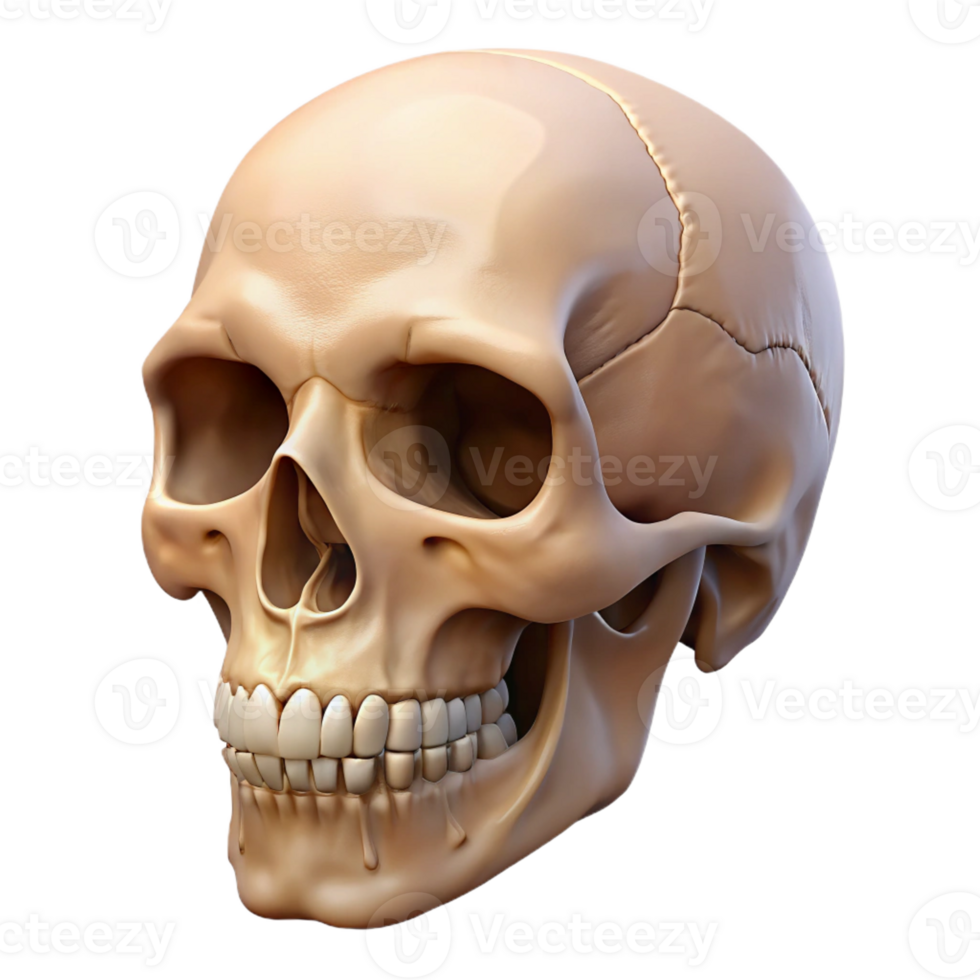vibrant creative A realistic human skull, detailed bone structure premium png