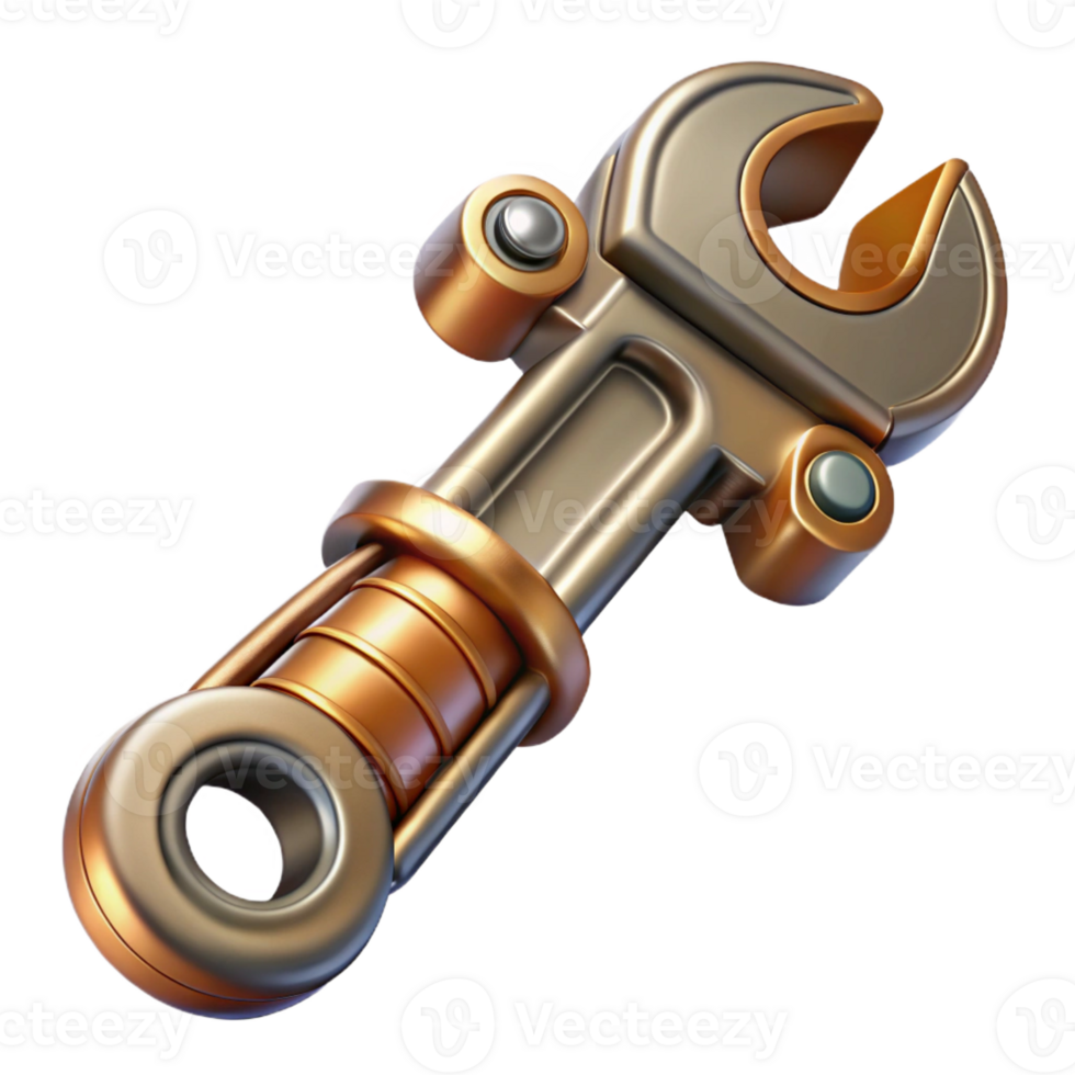 wonderful rustic Steampunk wrench with adjustable jaws and intricate engravings high quality png