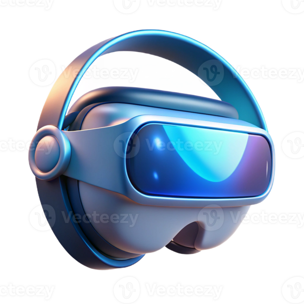 extraordinary artistic A futuristic VR headset with a sleek, minimalist design, glowing with a soft blue light, illuminated by studio lighting, product design style original png