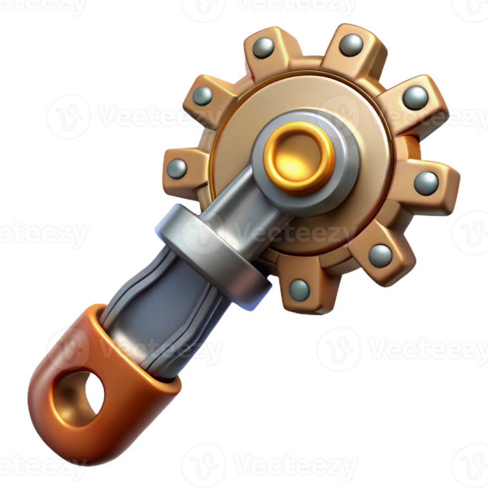 extraordinary contemporary Steampunk wrench with adjustable gears and brass accents high quality png