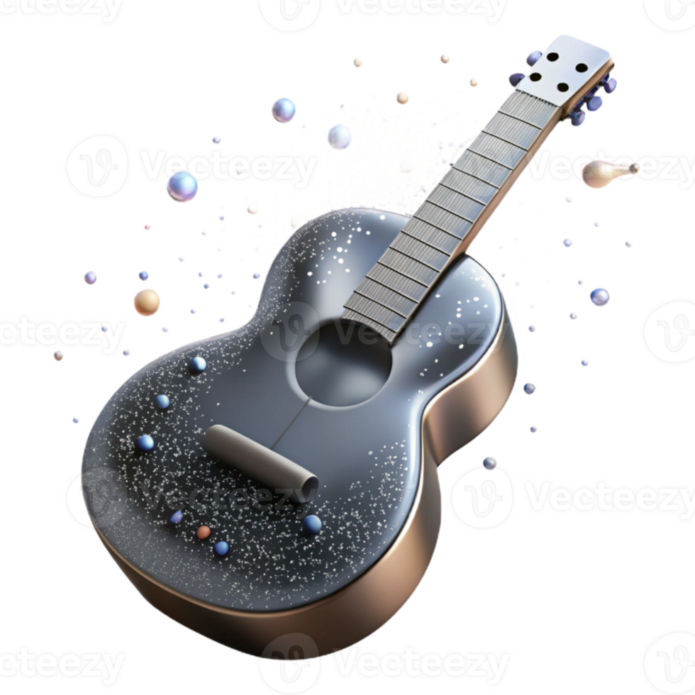 dramatic minimalist Guitar Silhouette with Metallic Colors Isolated for Luxury Designs premium png