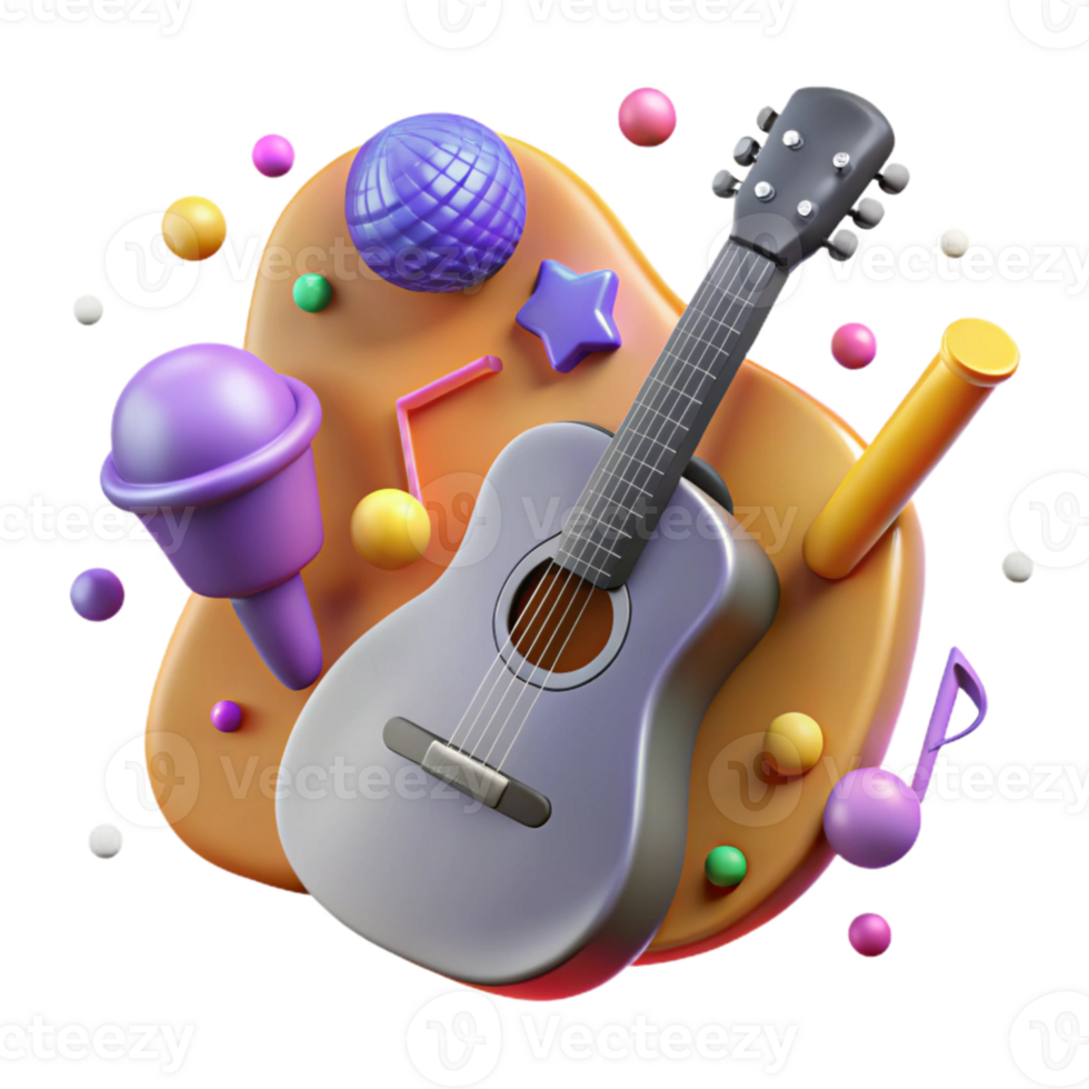 serene creative Guitar Silhouette with Microphone Cutout for Karaoke Graphics professional png