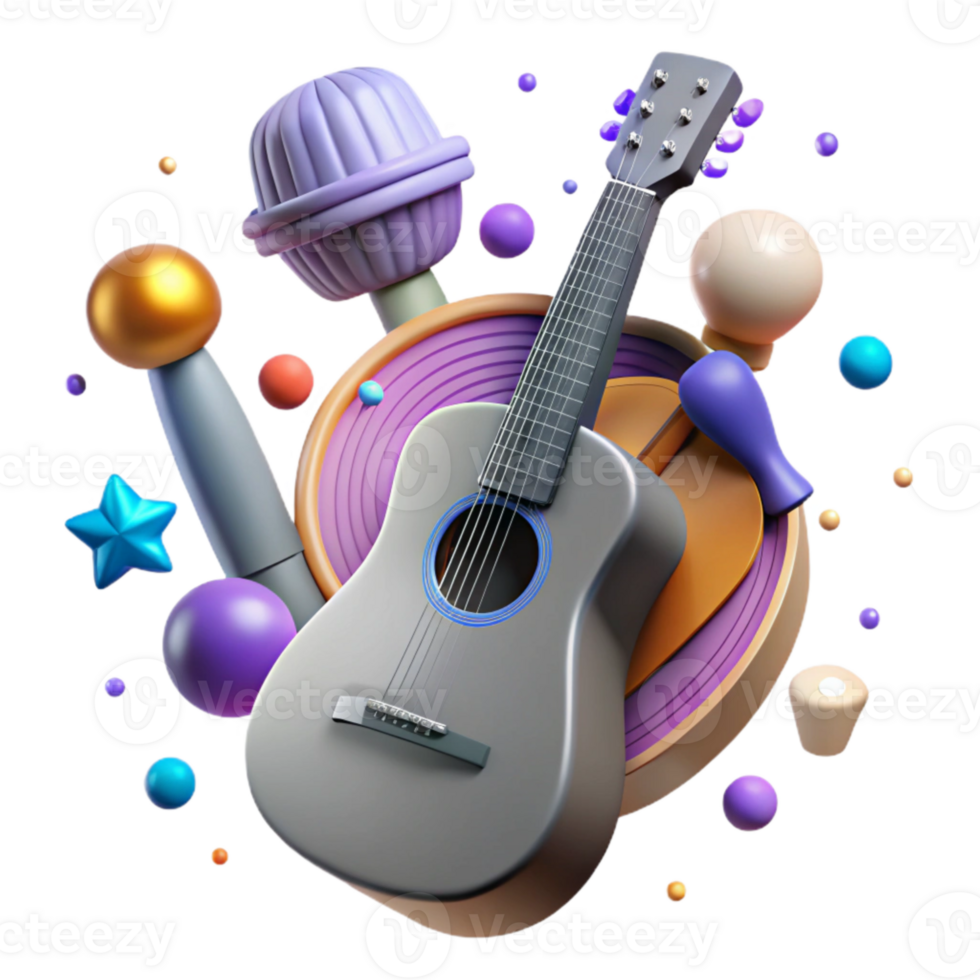 stunning creative Guitar Silhouette with Microphone Cutout for Karaoke Graphics professional png