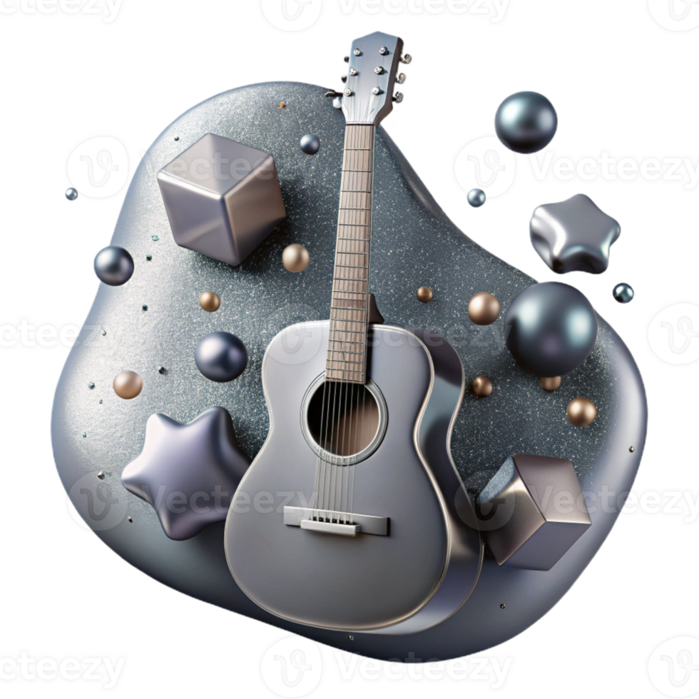 magnificent rustic Guitar Silhouette with Metallic Colors Isolated for Luxury Designs original png