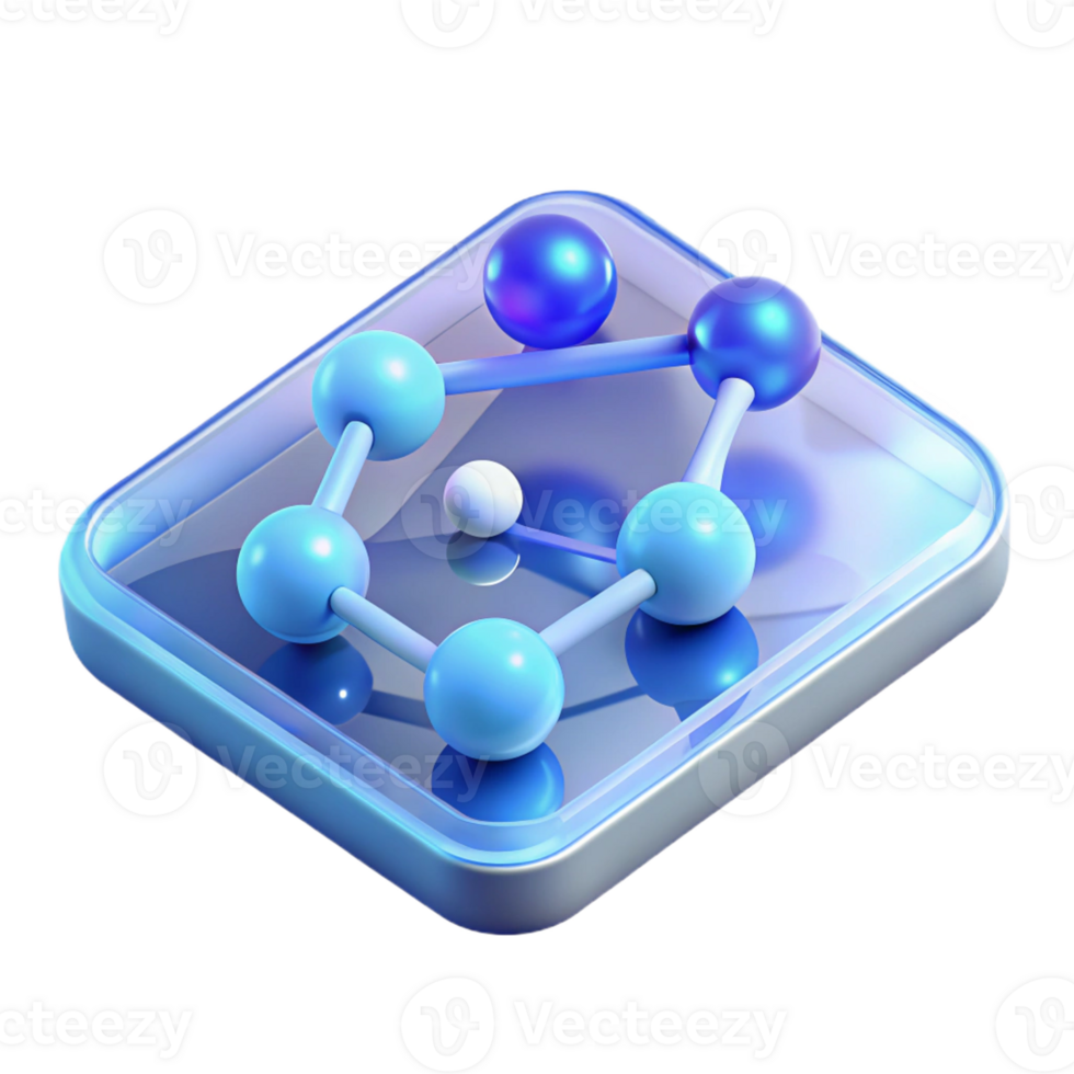 dramatic artistic A transparent, holographic tablet displaying a complex 3D model of a molecule, illuminated by a soft blue light, futuristic minimalist style genuine png