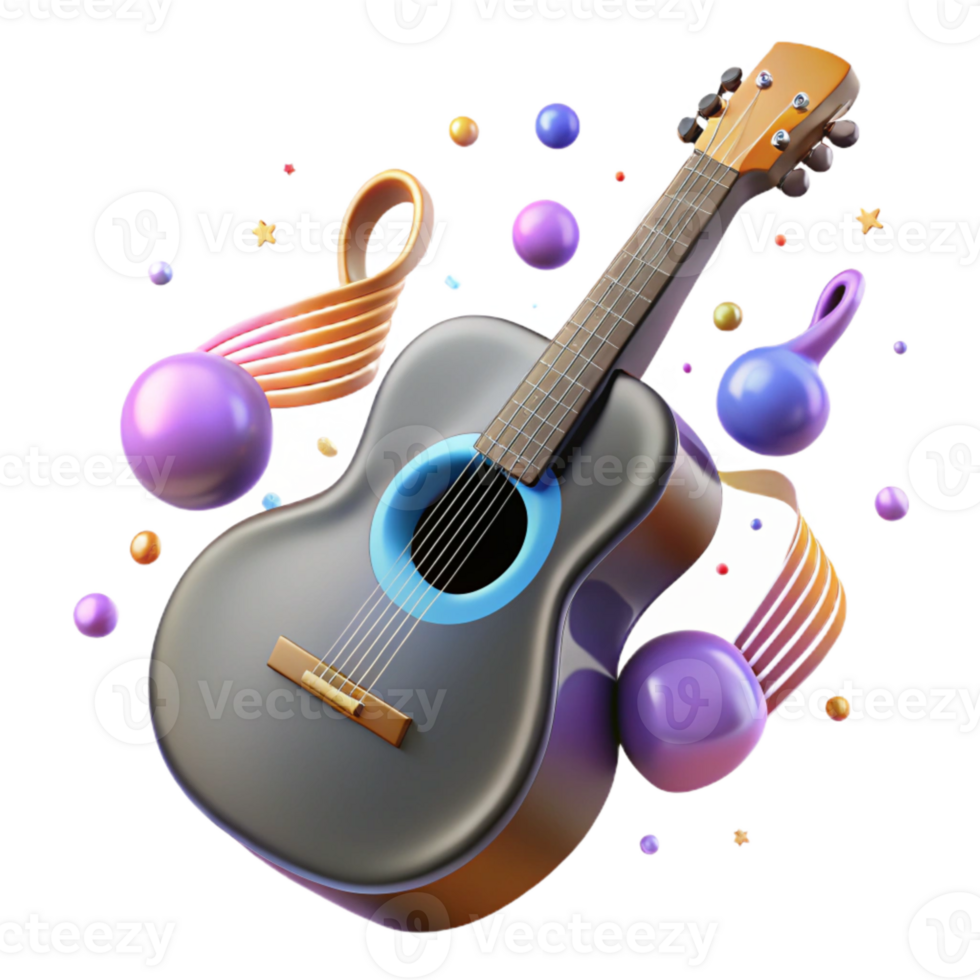 serene abstract Guitar Silhouette with Musical Notes Transparent for Sheet Music Designs high quality png