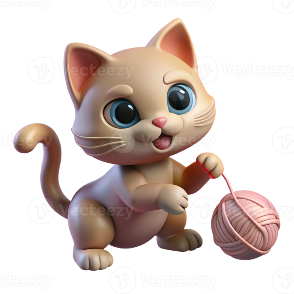serene classic A playful kitten batting at a ball of yarn, lit by soft window light, in a cute, heartwarming style detailed png