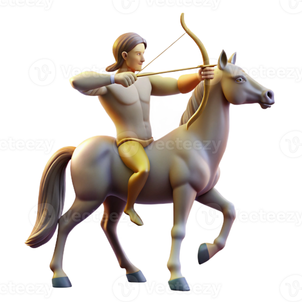 magnificent abstract A solitary centaur with the upper body of a human and the lower body of a horse, aiming a bow and arrow, illuminated by the dappled sunlight of a forest authentic png