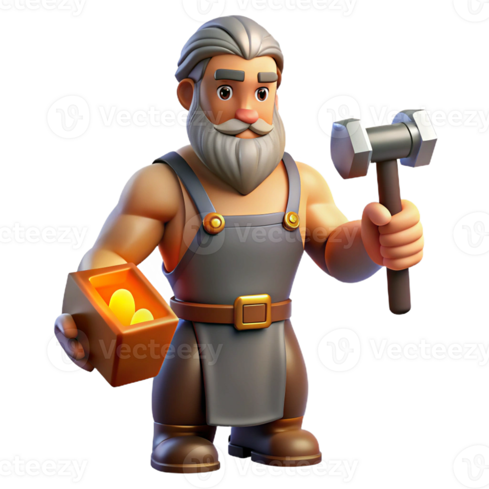 impressive traditional Hephaestus, God of the Forge, holding hammer, exclusive png