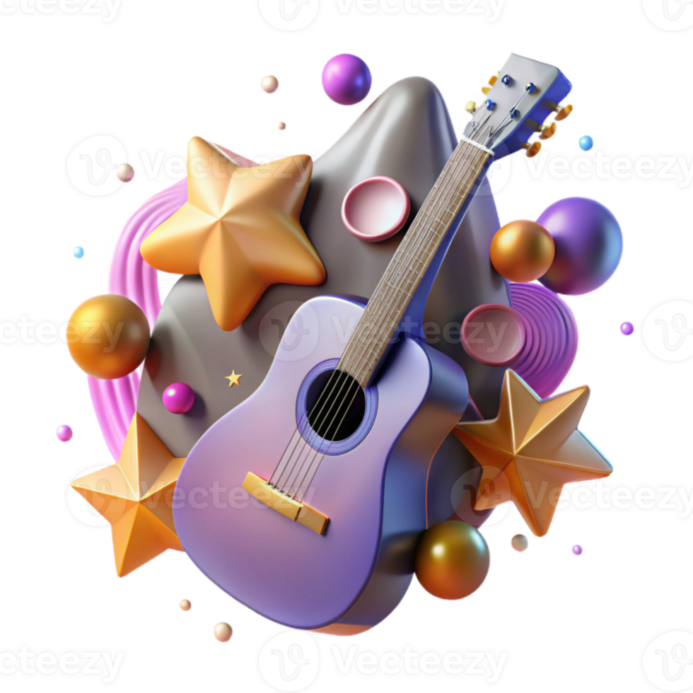 impressive creative Guitar Silhouette with Star Isolated for Music Awards high resolution png