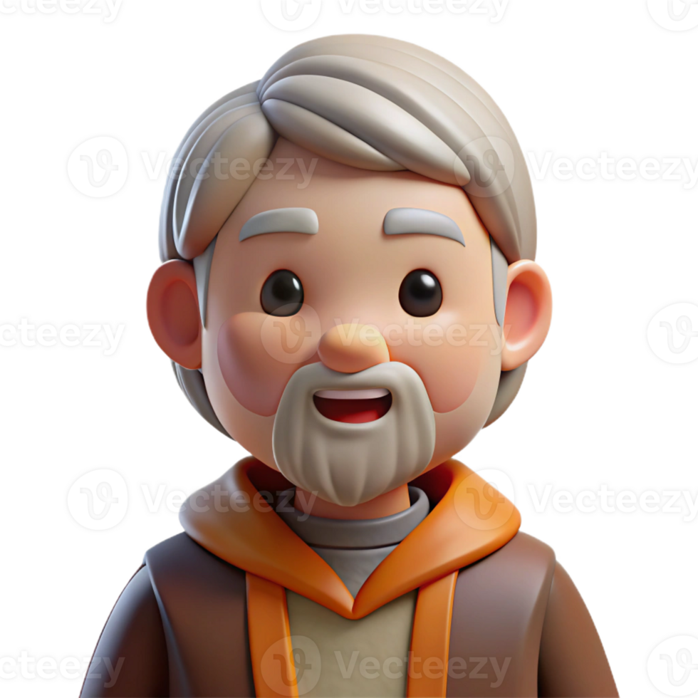 stunning traditional Cartoon character of a wise old man, professional png