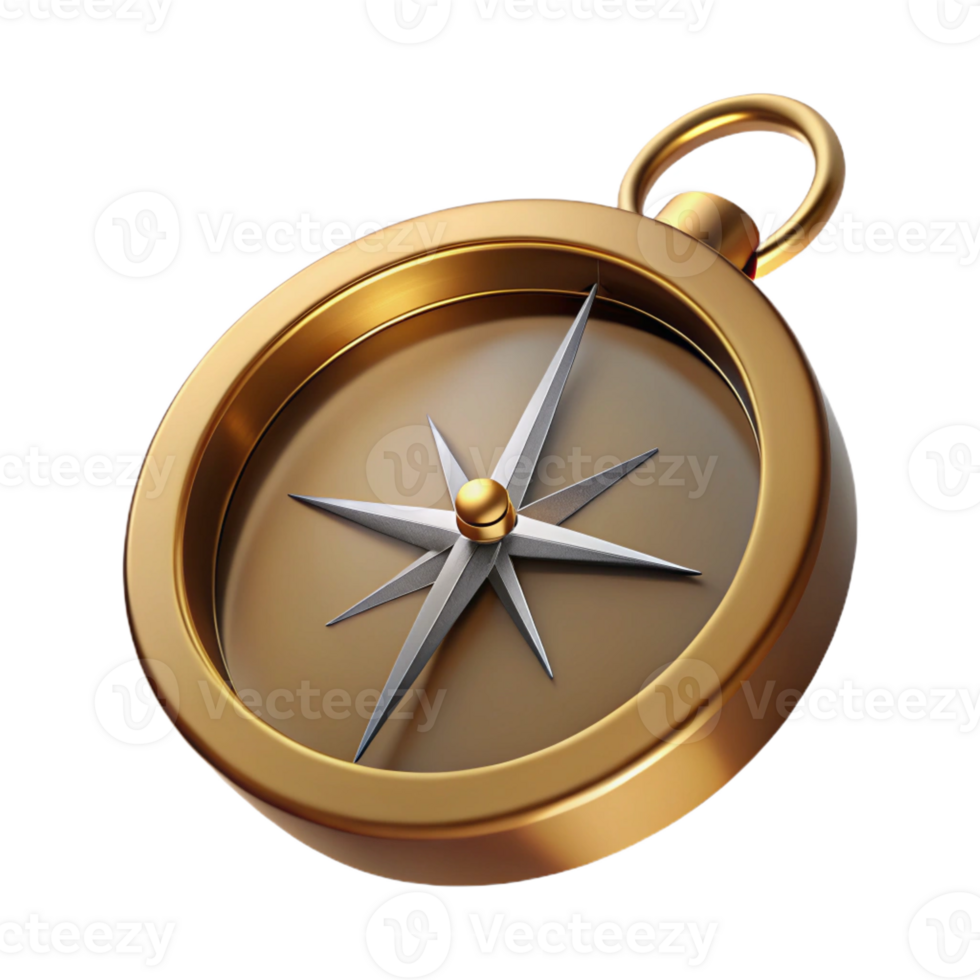 impressive rustic A compass, pointing north, brass, high resolution png
