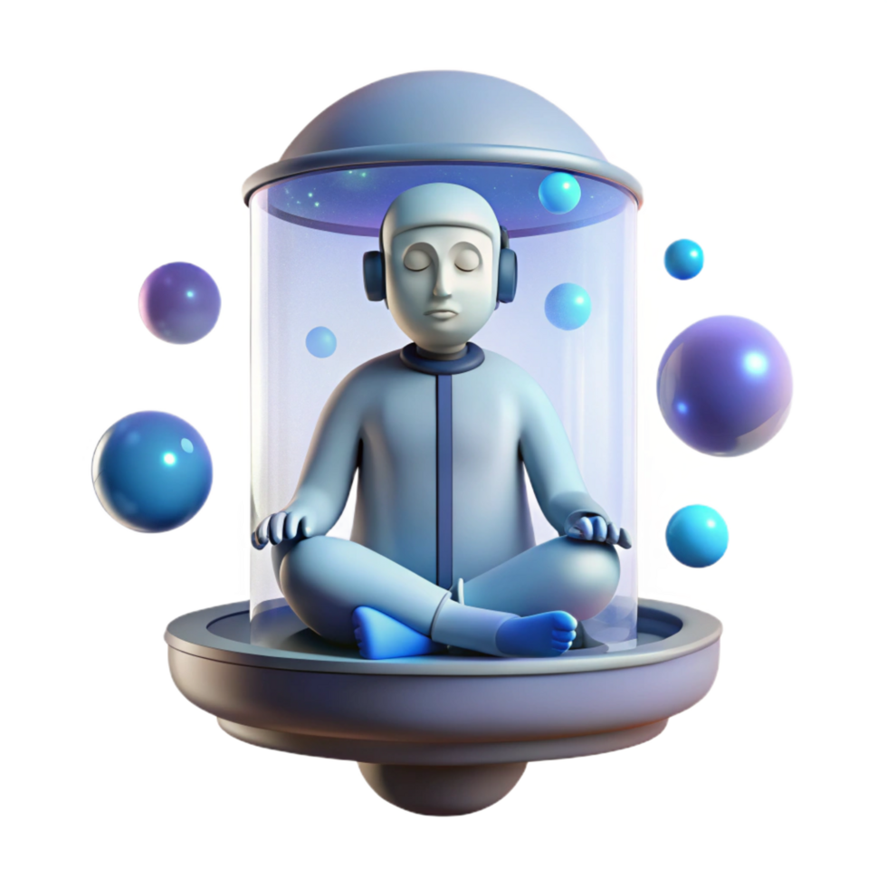 stunning rustic A solitary figure, meditating in a zero-gravity chamber, surrounded by swirling particles of light. Serene, meditative lighting, spiritual sci-fi style high resolution png