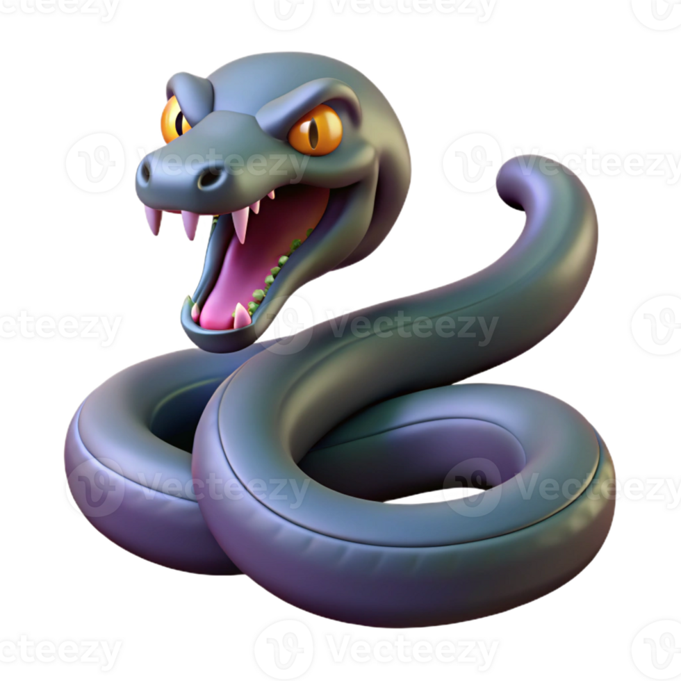 dramatic modern A stylized snake, coiled, venomous fangs authentic png