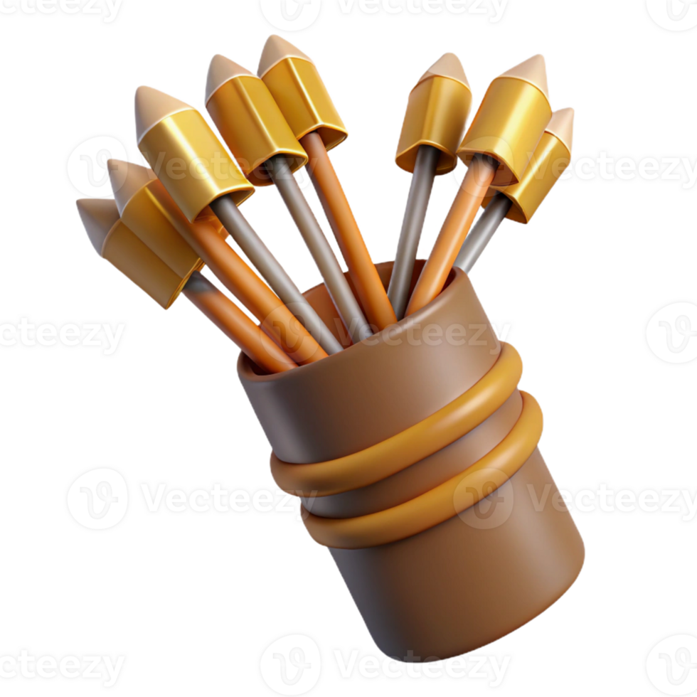 stunning modern A quiver full of arrows with fletching and pointed tips detailed png