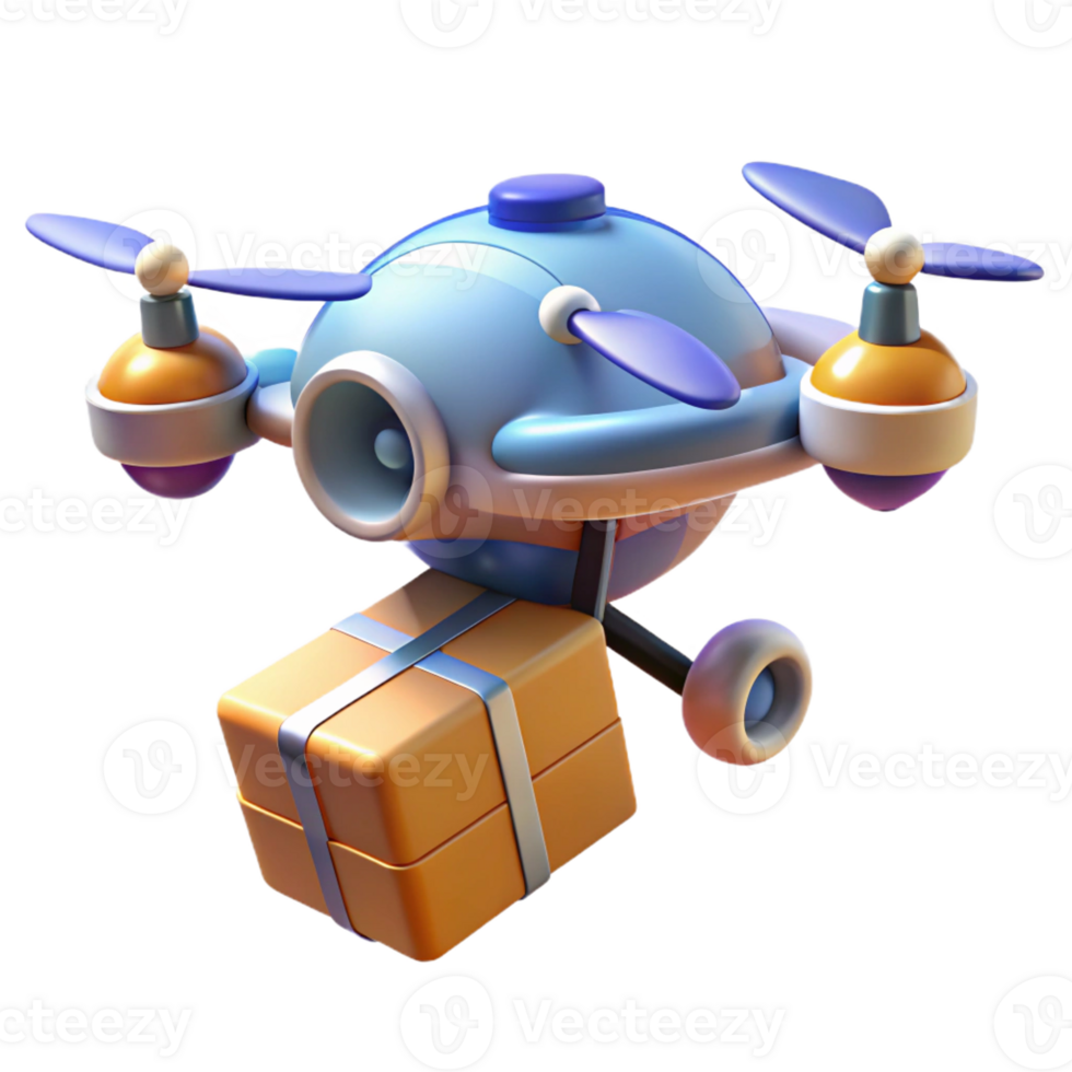 wonderful modern A futuristic drone delivering a package in a bustling cityscape, dynamic, fast-paced style exclusive png