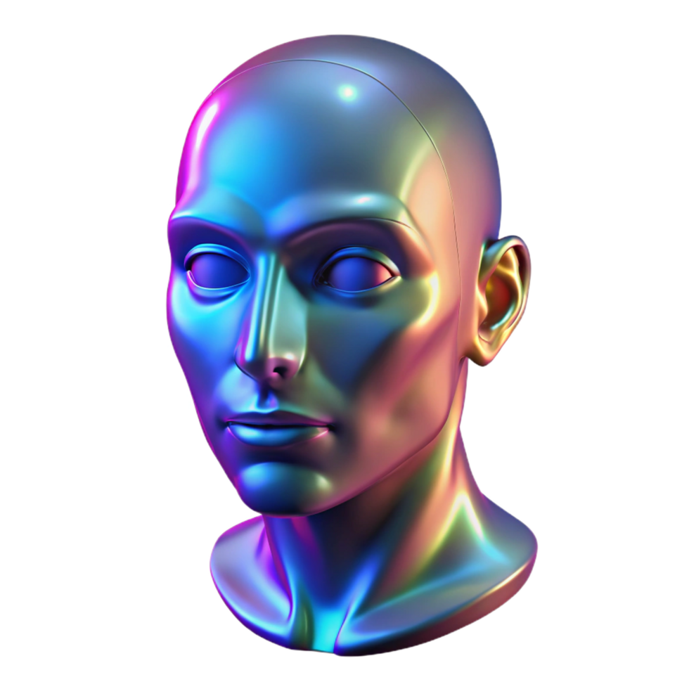 stunning modern A holographic projection of a human face flickers in the darkness, neon lighting, cyberpunk style premium png